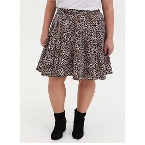 Leopard Twill Pleated Mini Skater Skirt